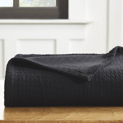 Twin Black Cotton Waffle Weave Blanket