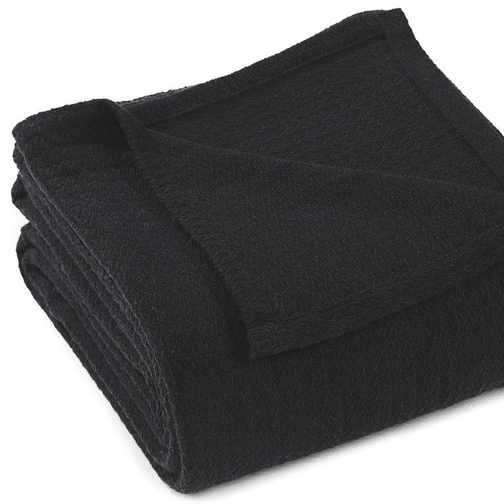 Twin Black Cotton Waffle Weave Blanket