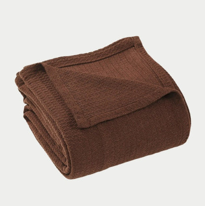 Twin Chocolate Cotton Waffle Weave Blanket