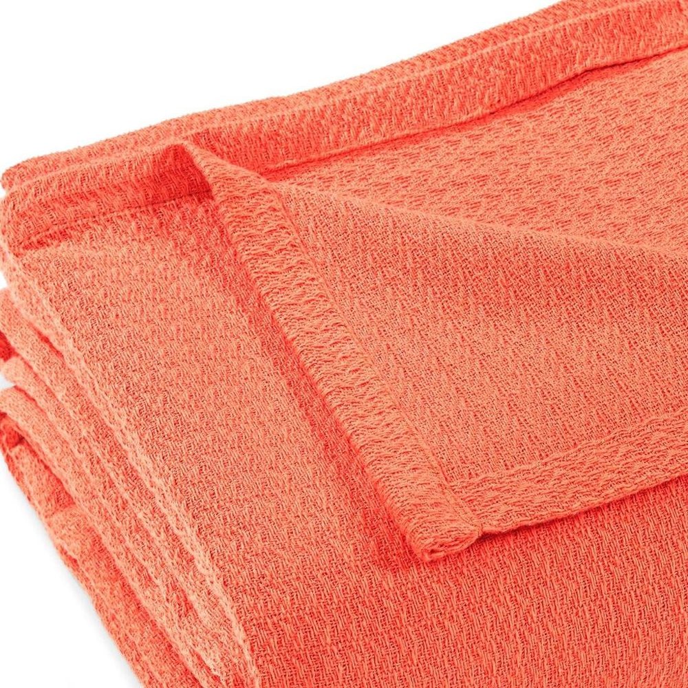 Twin Coral Cotton Waffle Weave Blanket