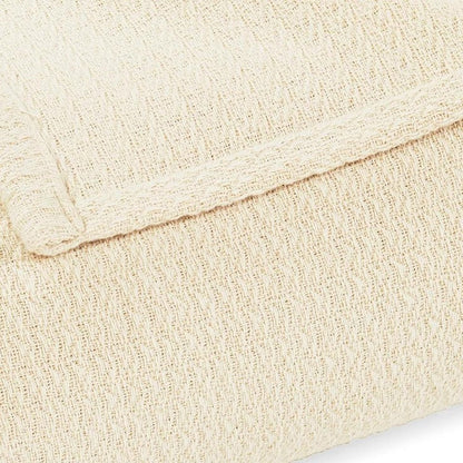 Twin Ivory Cotton Waffle Weave Blanket