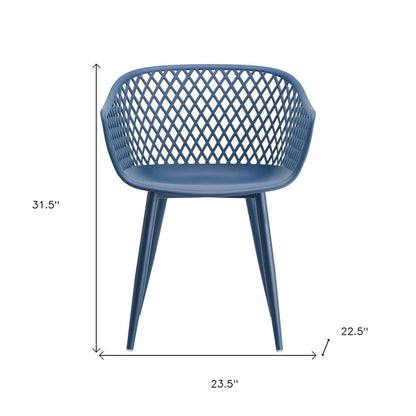 Set of Two Blue Heavy Duty Plastic Dining Arm Chairs