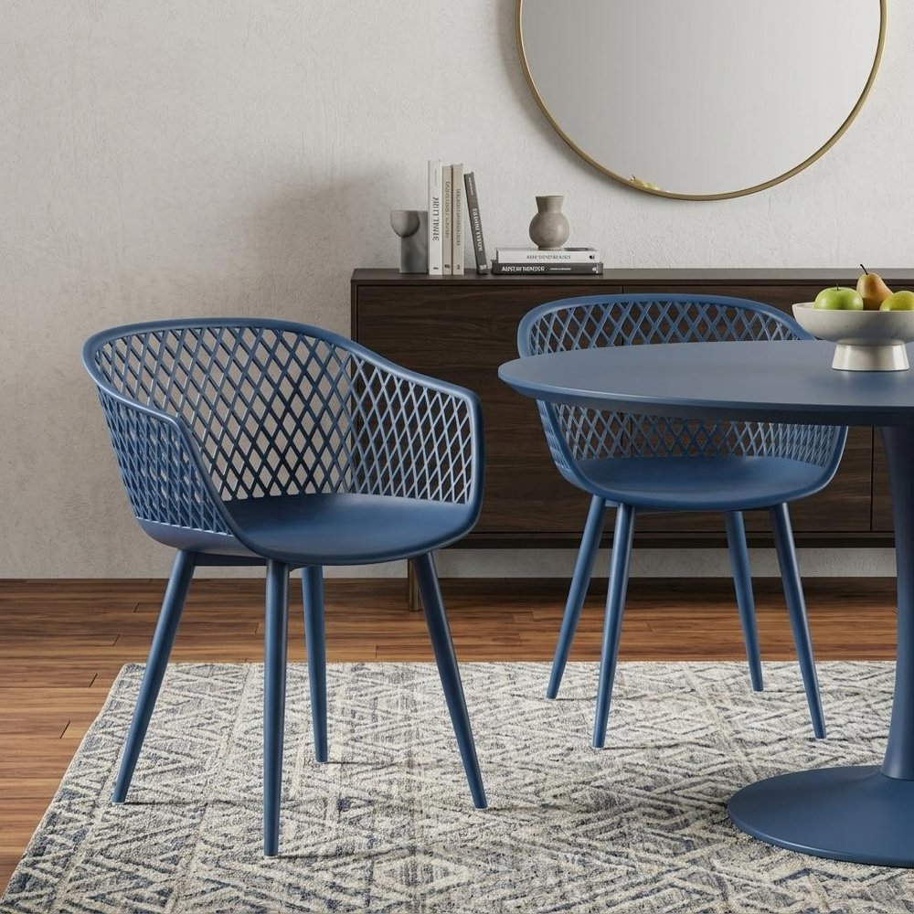 Set of Two Blue Heavy Duty Plastic Dining Arm Chairs