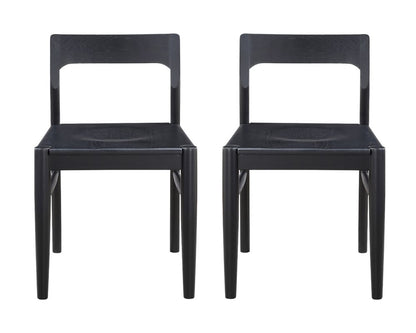 Set of Two Black Solid Wood Open Back Dining Side Chairs