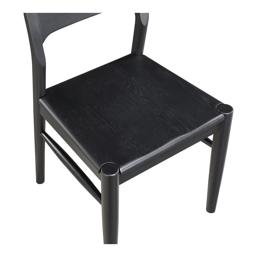 Set of Two Black Solid Wood Open Back Dining Side Chairs