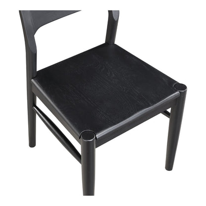 Set of Two Black Solid Wood Open Back Dining Side Chairs