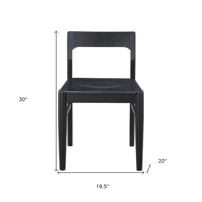 Set of Two Black Solid Wood Open Back Dining Side Chairs
