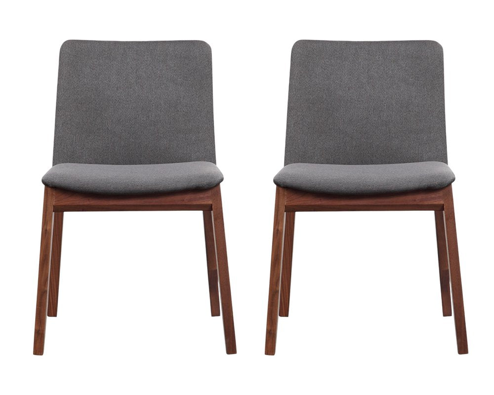 Set of Two Gray and Brown Fabric Dining Side Chairs