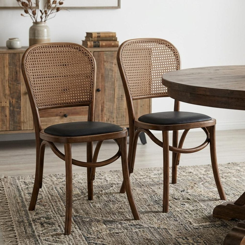 Set of Two Brown Faux Leather Open Back Dining Side Chairs