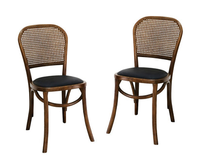 Set of Two Brown Faux Leather Open Back Dining Side Chairs