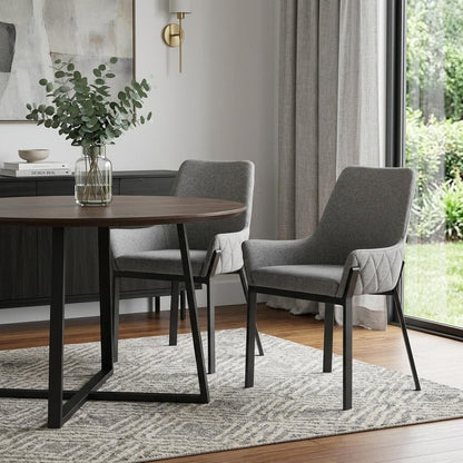Set of Two Gray Upholstery Dining Arm Chairs