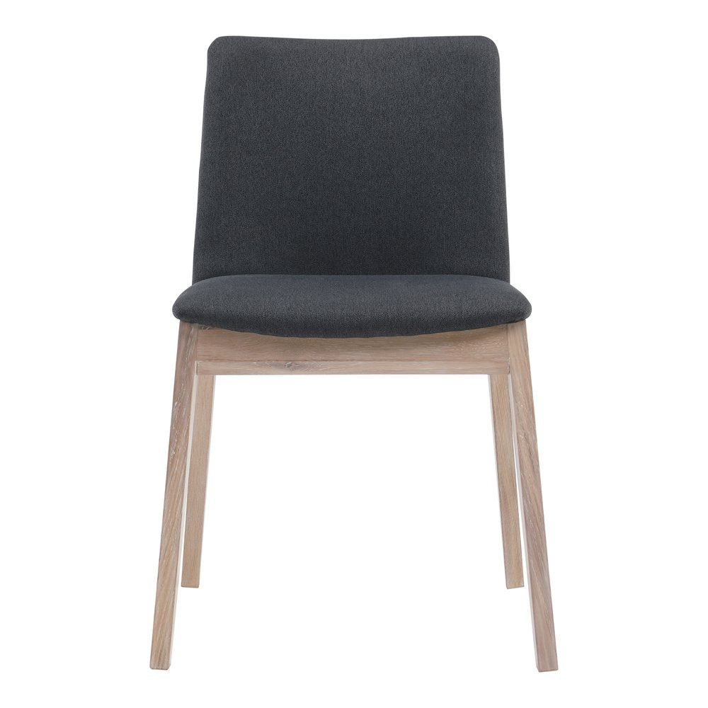 Set of Two Gray and Natural Fabric Dining Side Chairs