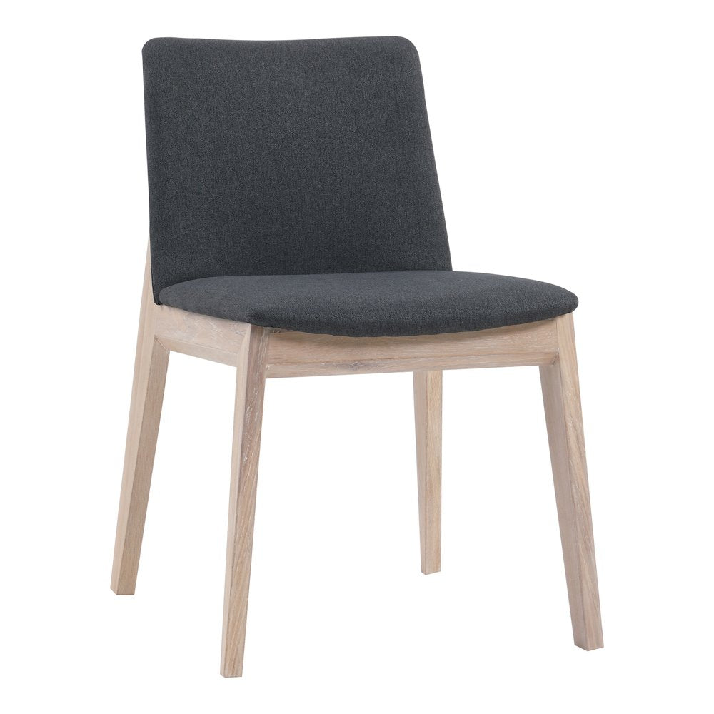 Set of Two Gray and Natural Fabric Dining Side Chairs