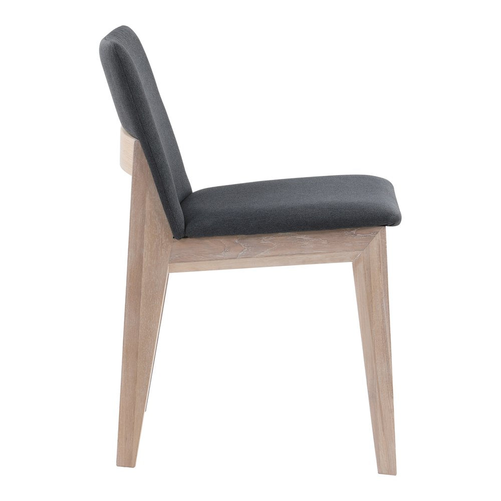 Set of Two Gray and Natural Fabric Dining Side Chairs
