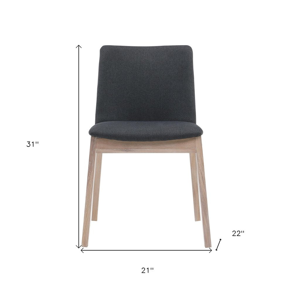 Set of Two Gray and Natural Fabric Dining Side Chairs