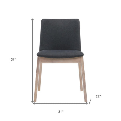 Set of Two Gray and Natural Fabric Dining Side Chairs