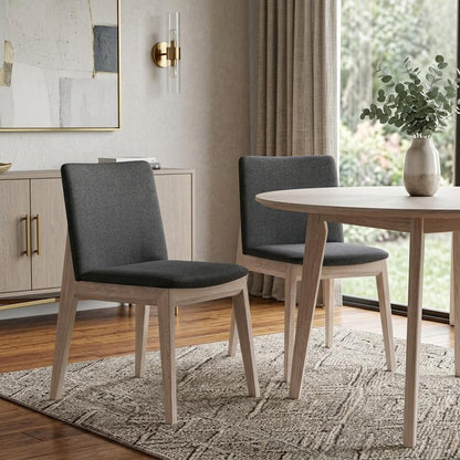 Set of Two Gray and Natural Fabric Dining Side Chairs