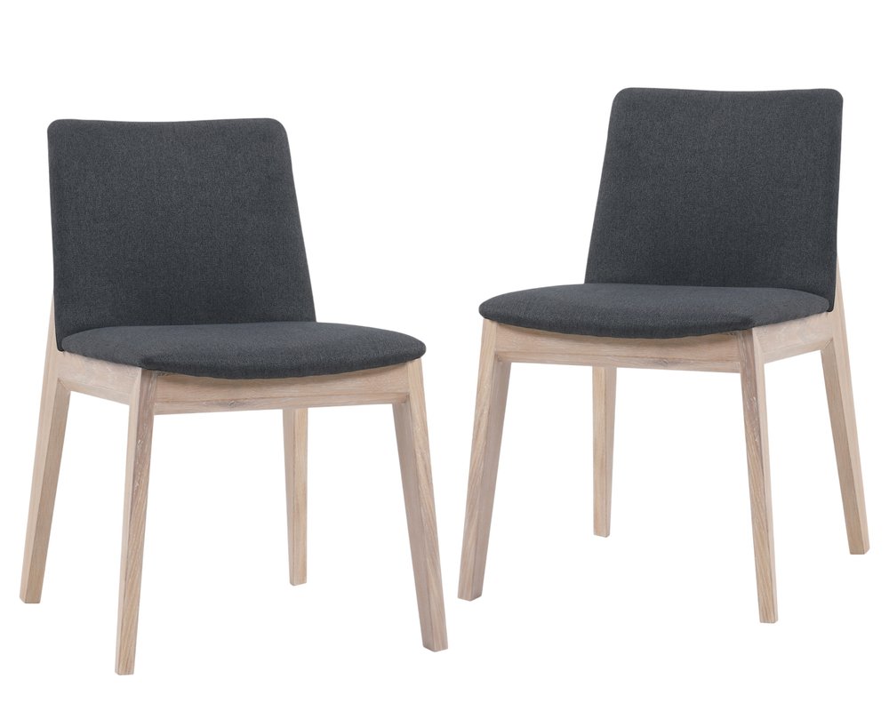Set of Two Gray and Natural Fabric Dining Side Chairs