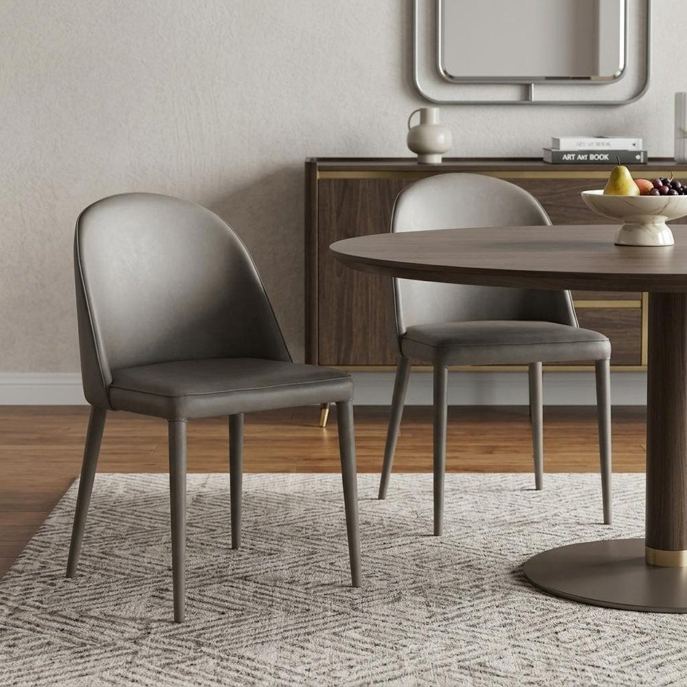 Set of Two Gray Faux Leather Dining Side Chairs