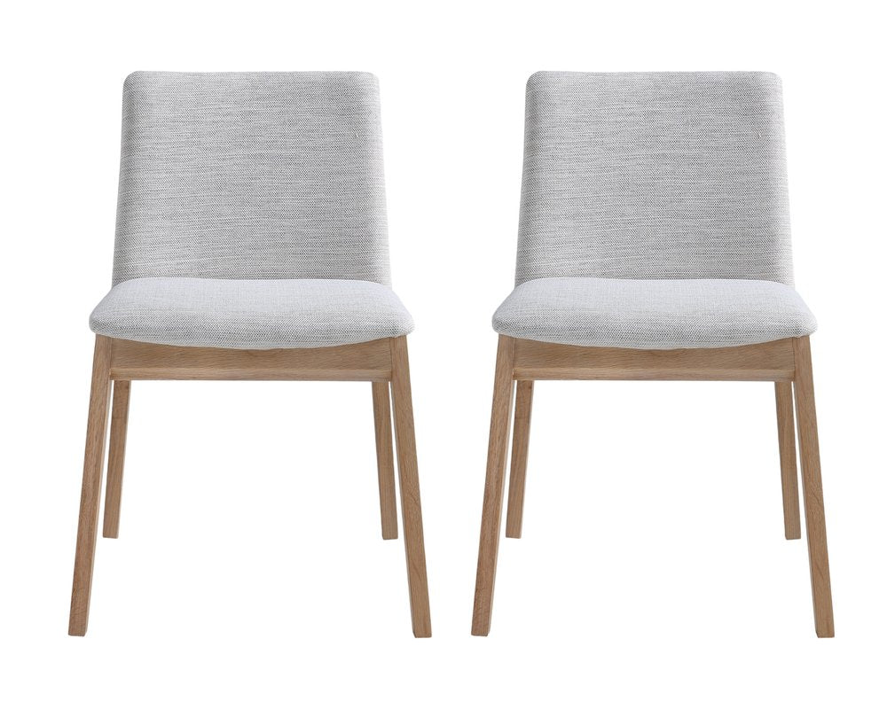 Set of Two Gray and Natural Fabric Dining Side Chairs