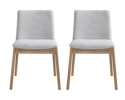 Set of Two Gray and Natural Fabric Dining Side Chairs