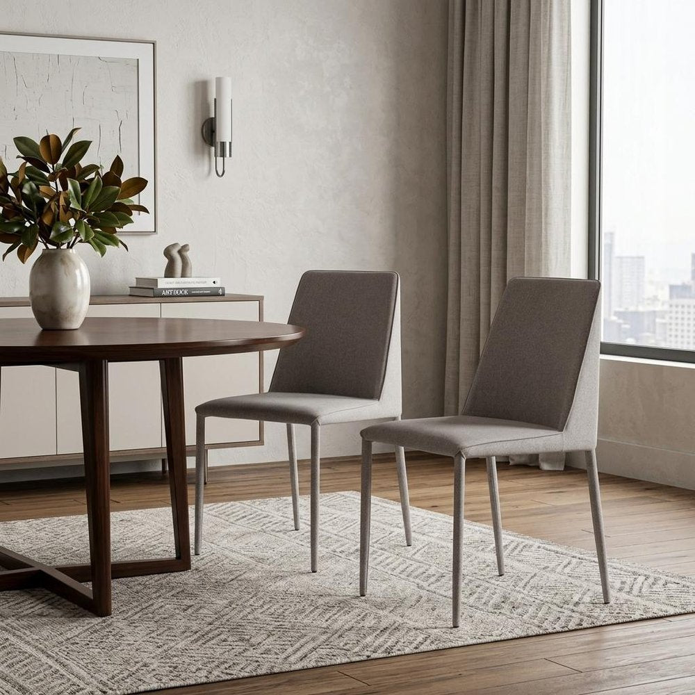 Set of Two Light Gray Fabric Dining Side Chairs