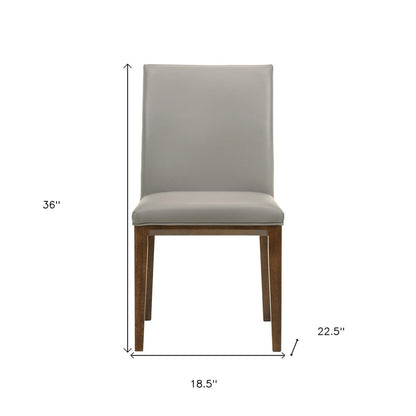 Set of Two Gray and Brown Leather Dining Side Chairs