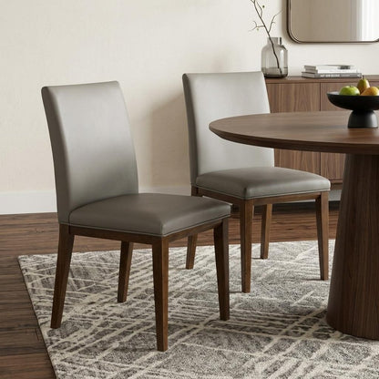 Set of Two Gray and Brown Leather Dining Side Chairs