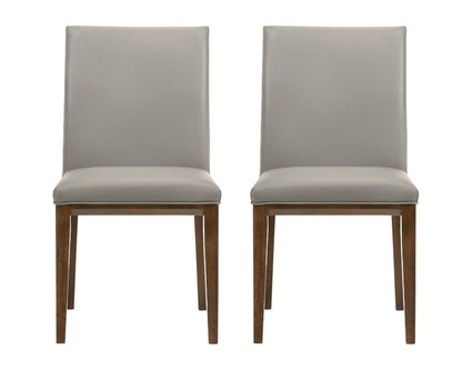 Set of Two Gray and Brown Leather Dining Side Chairs