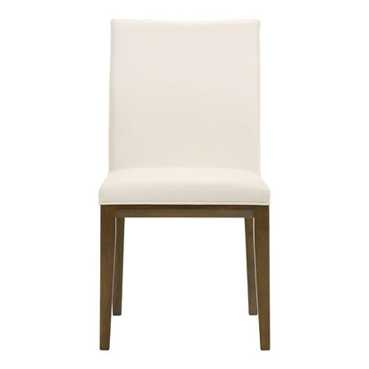 Set of Two White and Brown Leather Dining Side Chairs