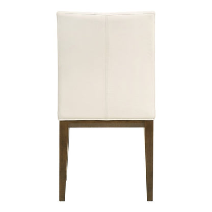 Set of Two White and Brown Leather Dining Side Chairs