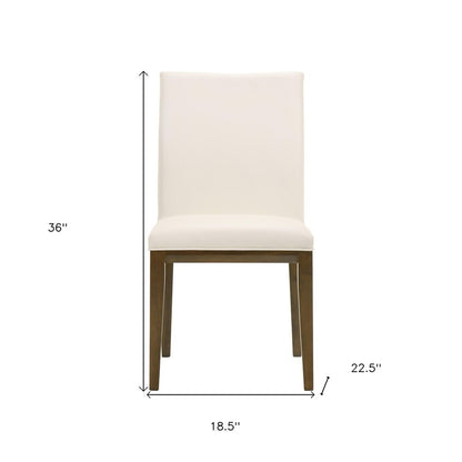 Set of Two White and Brown Leather Dining Side Chairs