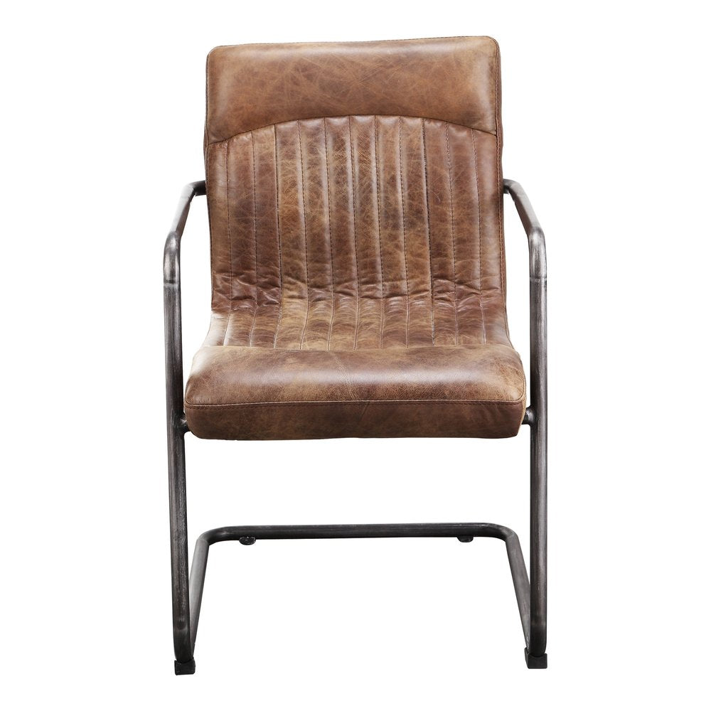 Set of Two Brown and Black Leather Dining Arm Chairs