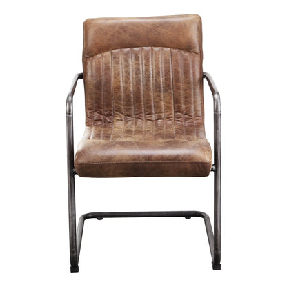 Set of Two Brown and Black Leather Dining Arm Chairs