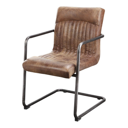 Set of Two Brown and Black Leather Dining Arm Chairs