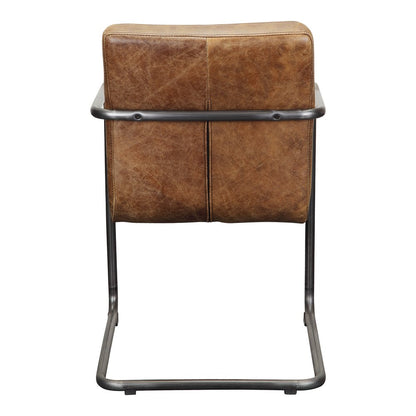 Set of Two Brown and Black Leather Dining Arm Chairs