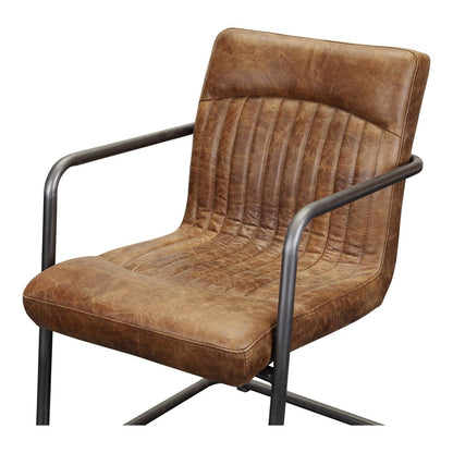Set of Two Brown and Black Leather Dining Arm Chairs