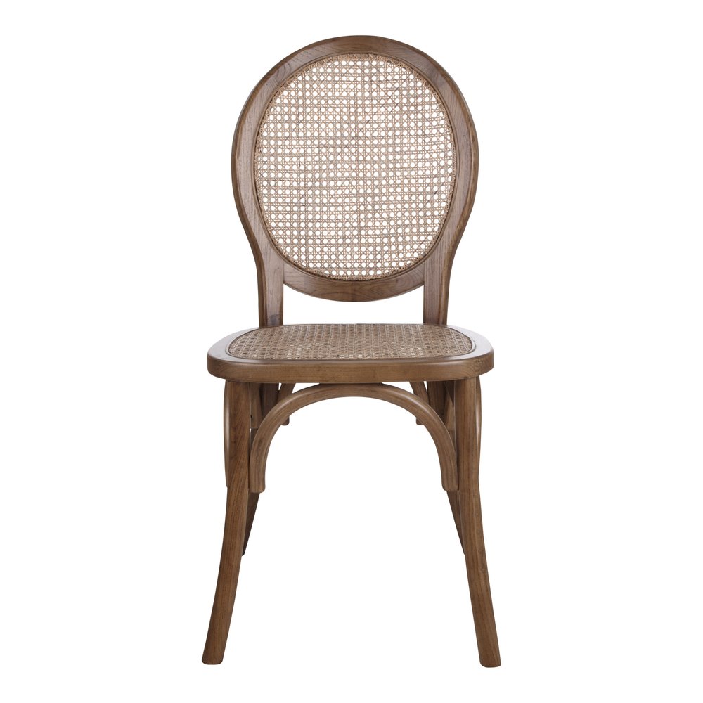 Set of Two Brown Solid Wood and Rattan King Louis Back Dining Arm Chairs