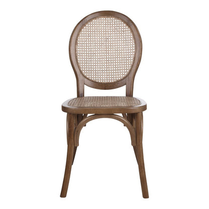 Set of Two Brown Solid Wood and Rattan King Louis Back Dining Arm Chairs