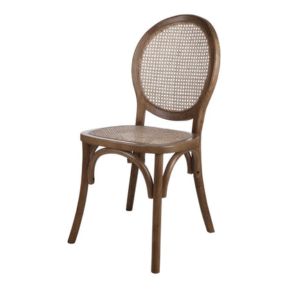 Set of Two Brown Solid Wood and Rattan King Louis Back Dining Arm Chairs