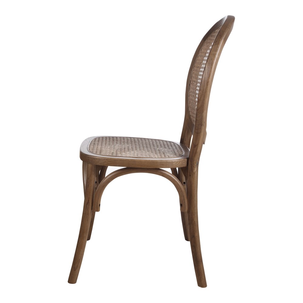 Set of Two Brown Solid Wood and Rattan King Louis Back Dining Arm Chairs