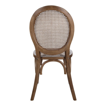 Set of Two Brown Solid Wood and Rattan King Louis Back Dining Arm Chairs