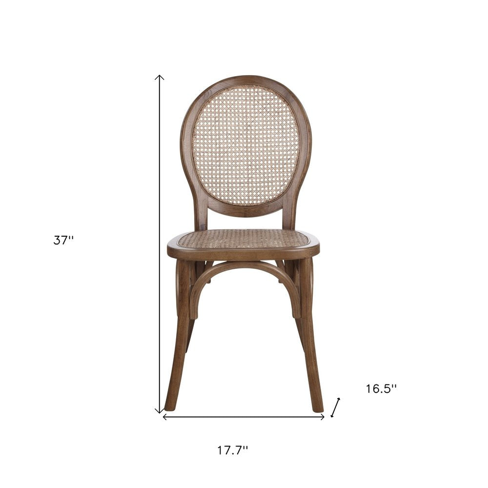 Set of Two Brown Solid Wood and Rattan King Louis Back Dining Arm Chairs