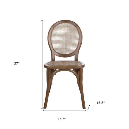 Set of Two Brown Solid Wood and Rattan King Louis Back Dining Arm Chairs