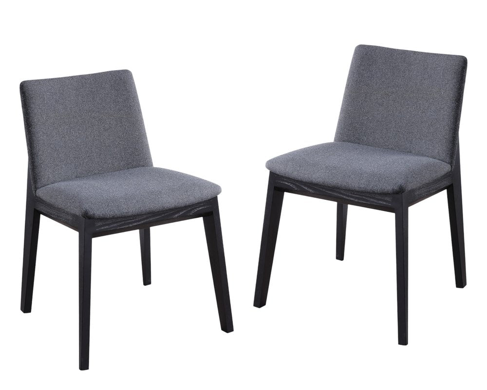 Set of Two Charcoal and Black Fabric Dining Side Chairs