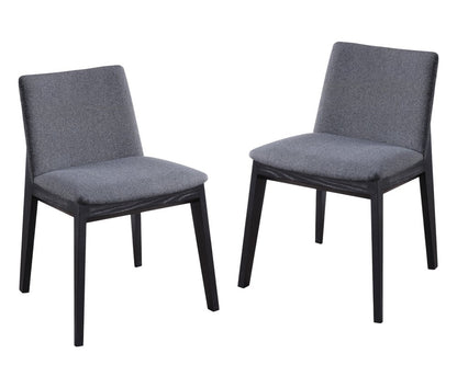 Set of Two Charcoal and Black Fabric Dining Side Chairs