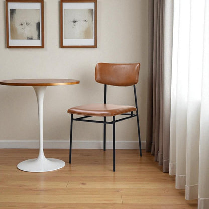 Brown and Black Leather Open Back Dining Side Chair
