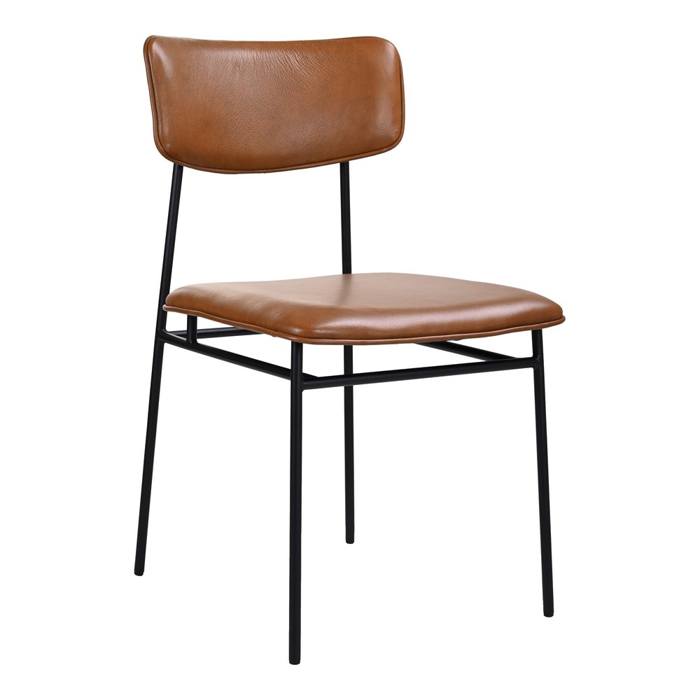 Brown and Black Leather Open Back Dining Side Chair