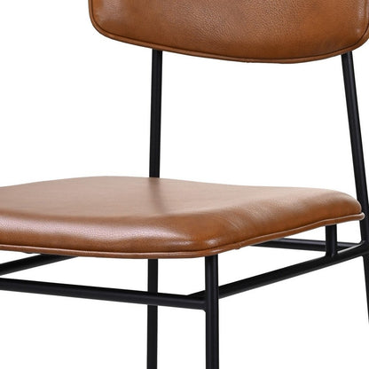 Brown and Black Leather Open Back Dining Side Chair