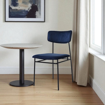 Blue and Black Velvet Open Back Dining Side Chair